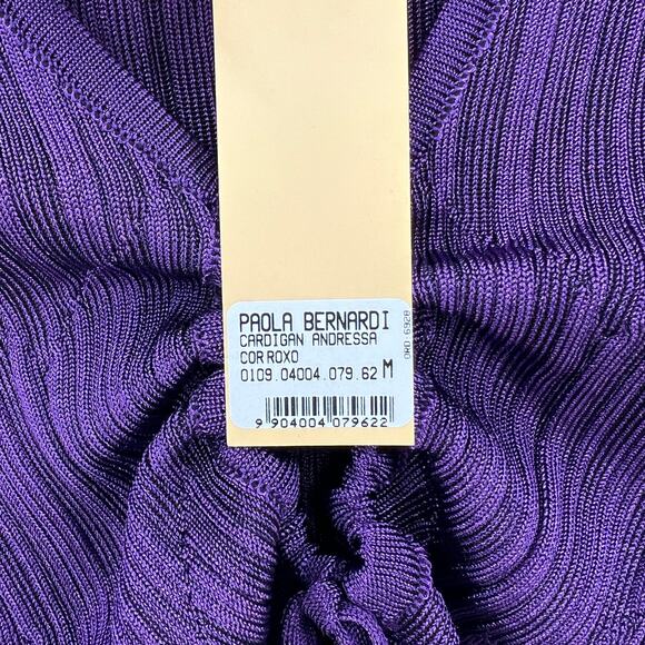 PAOLA BERNARDI Andressa Cropped Cardigan Medium Purple Sparkle Knit Long Sleeve - Picture 11 of 13